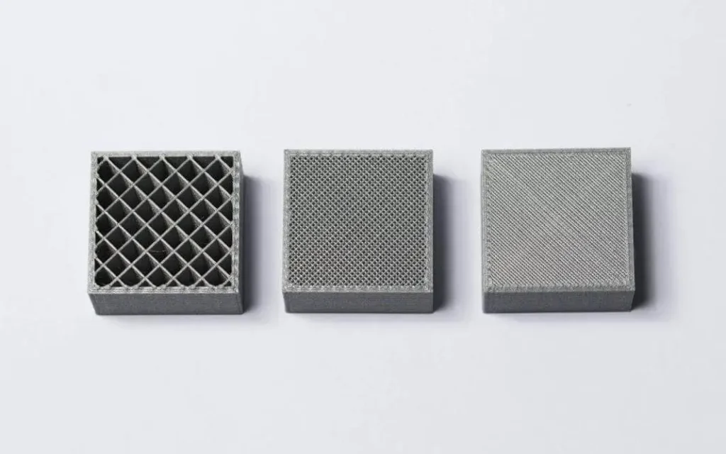 Infill percentages range from 20% (left), 50% (centre) and 75% (right)
